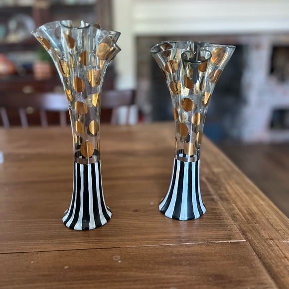 Mackenzie Childs Ruffled Glass Vase Circus Design Set of 2 Courtly Tulip Trumpet - Picture 1 of 12